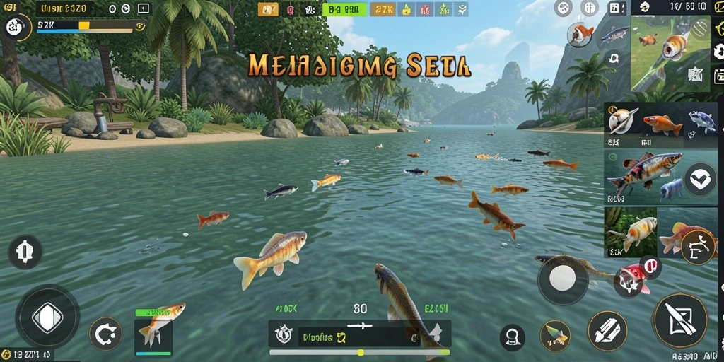 Tangkapan layar gameplay 8ZK yang menunjukkan aksi memancing yang seru.