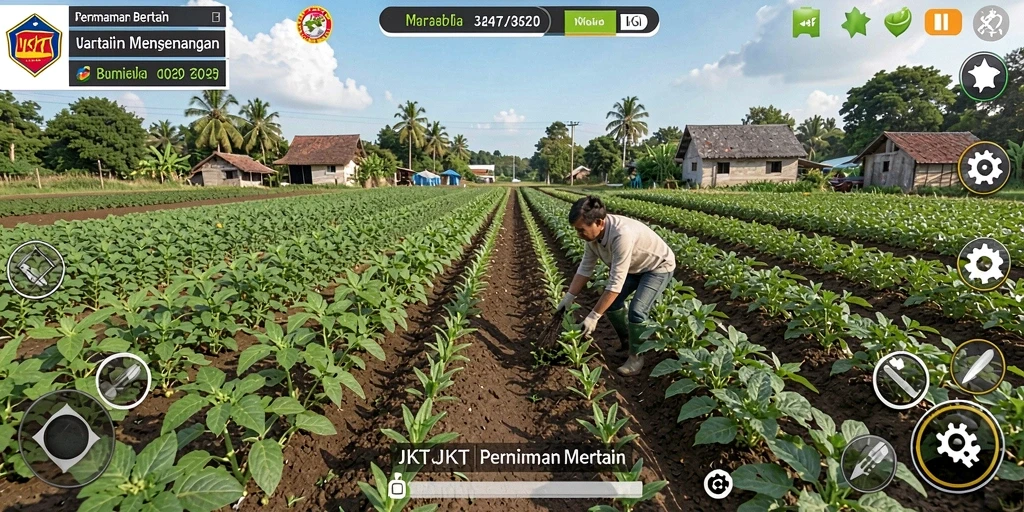 Tampilan gameplay JKTJKT yang seru dengan aktivitas bertani.