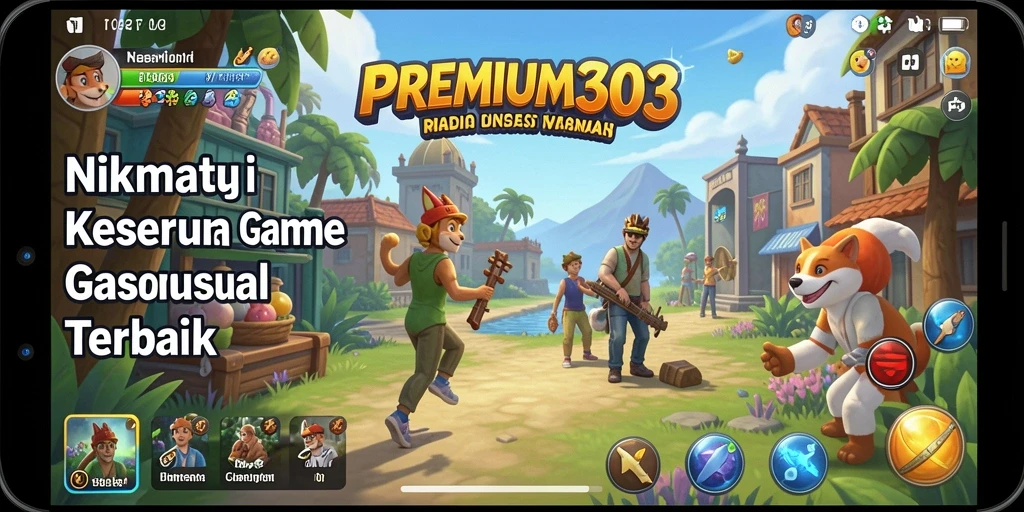 Screenshot utama menunjukkan gameplay menarik dan karakter lucu dalam PREMIUM303.