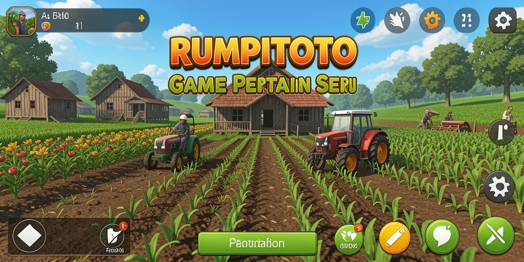 Tangkapan layar gameplay RUMPITOTO menampilkan kebun yang rimbun dan hewan peliharaan.